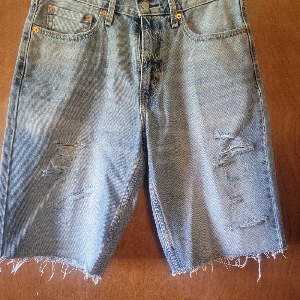 Levi's Light Blue Distressed Denim Bermudas